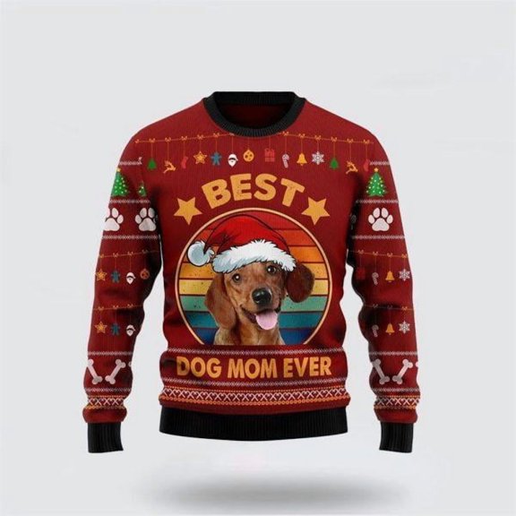 Dachshund Best Dog Mom Ever Christmas Sweater – Dog Lover Christmas Sweater
