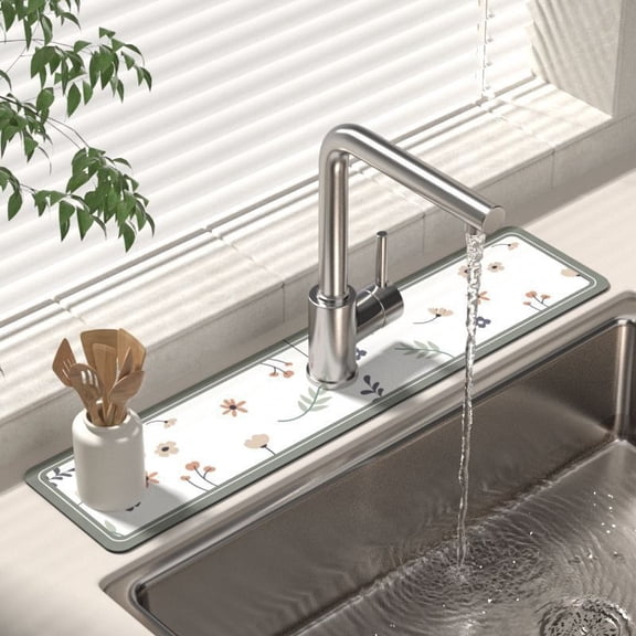 2 Pack Kitchen Sink Faucet Absorbing Mat, 15x5.5 Inch Splash Guard, Drip Catcher (Style-1)