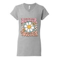 thumbnail image 2 of Wild Bobby Retro Better Together Daisy Smiley Face Checkered Background Vintage Women Standard V-Neck Tee, Heather Grey, X-Large, 2 of 6