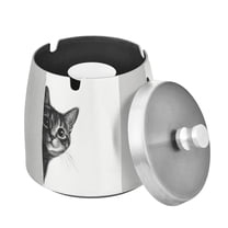 Yayeee Ashtray with Lid for Cigarette Smokeless Stainless Steel Home Ash Holder, Black Cute Cat