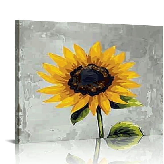 ONETECH Sunflower Abstract Yellow and Grey Floral Artwork Canvas Prints Wall Art Decor 20x16 in / 16x12 in for Living Room Bedroom Home Office 20x16in