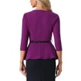 thumbnail image 3 of INSPIRE CHIC Peplum Tops for Women's 3/4 Sleeve Teacher Belted Elegant Business Work Blouse L Purple, 3 of 6