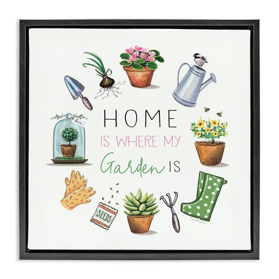 Stupell Industries Home Where Garden Is Plants & Flowers Painting Black Floater Framed Canvas Art Print Wall Art, 18 x 18