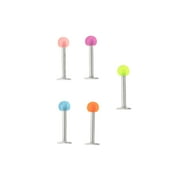 BODY JEWELRY 316L Steel and Surgical Grade 5 pcs Glow Ball Labret Set
