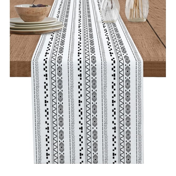 Hokiten Table Runners 90 Inches Long Dress Scarves, Boho Geometric Farmhouse Coffee/Dining/Kitchen Table Runner for Living Room, Black White Modern Abstract Art Aesthetics 13x90 Inch