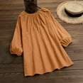 thumbnail image 4 of Womens Summer Tops Casual Cotton and Linen Pullover Round Neck Loose Fitting Drawstring Sleeves Long Sleeved Shirt Shirts for Women, 4 of 5