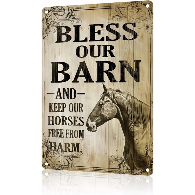 Funny Vintage Metal Signs Bless Our Barn Horse Tin Sign for Home Kitchen Retro Decor Yard Garden Outdoor 12×16 Inch