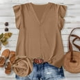 thumbnail image 5 of BXINGOHAI Womens Short Sleeve Shirts V Neck Collared Button Down Shirt Tops with Pockets Khaki XL, 5 of 6