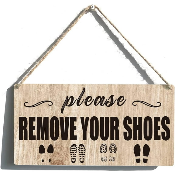 Cute Door Sign Funny Farmhouse Please Remove Your Shoes Wooden Hanging Sign Plaque Rustic Retro Wall Art Decor for Home Office Decoration 10x5 Inch