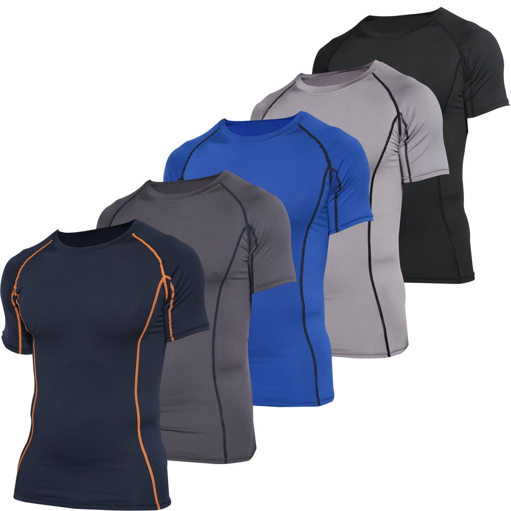 Real Essentials - 5 Pack: Men's Short Sleeve Compression Shirt Base ...