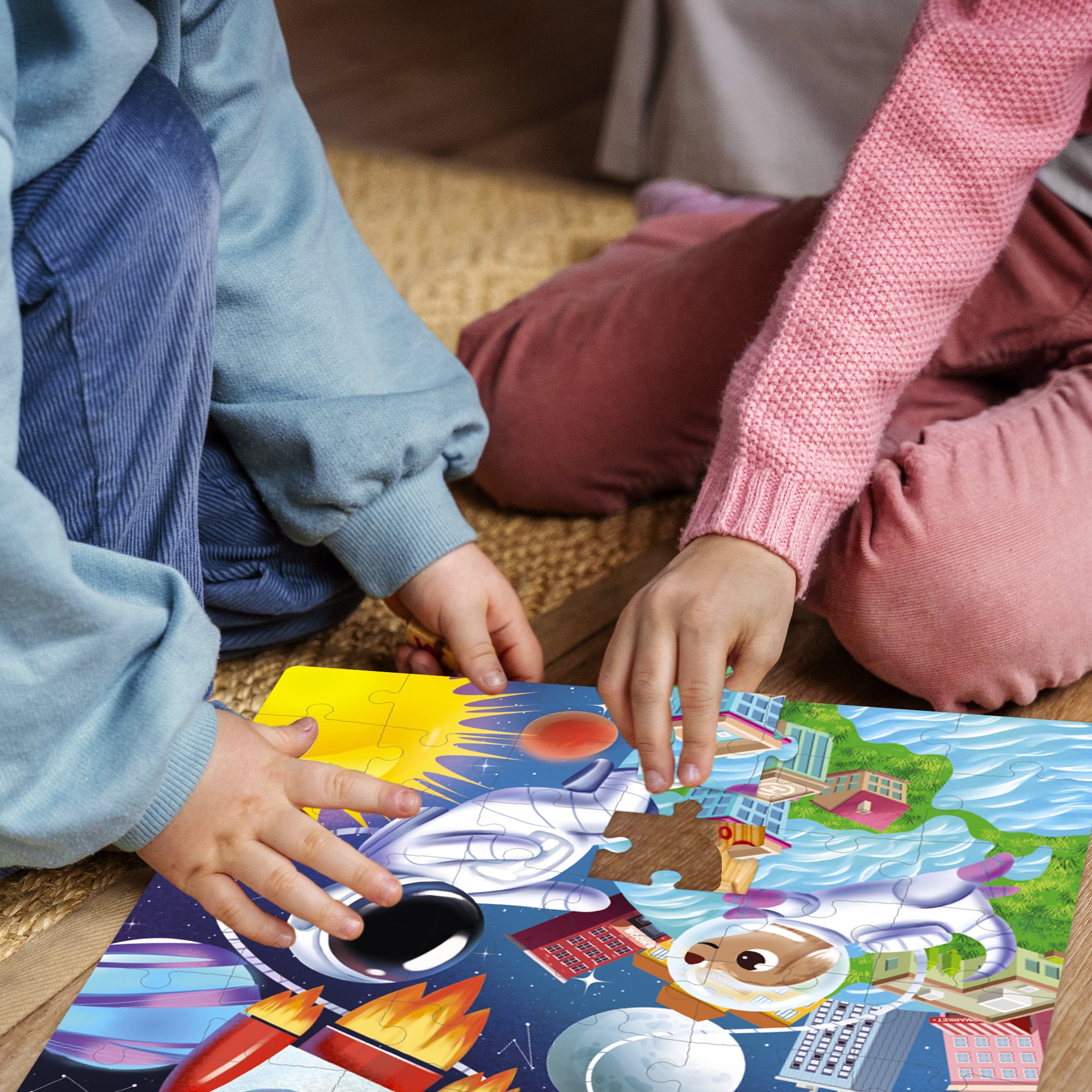 Quokka Puzzles for Kids Ages 3 6 – Set of 4, 60 Piece Puzzles with Space, Firefighters & Dinosaurs