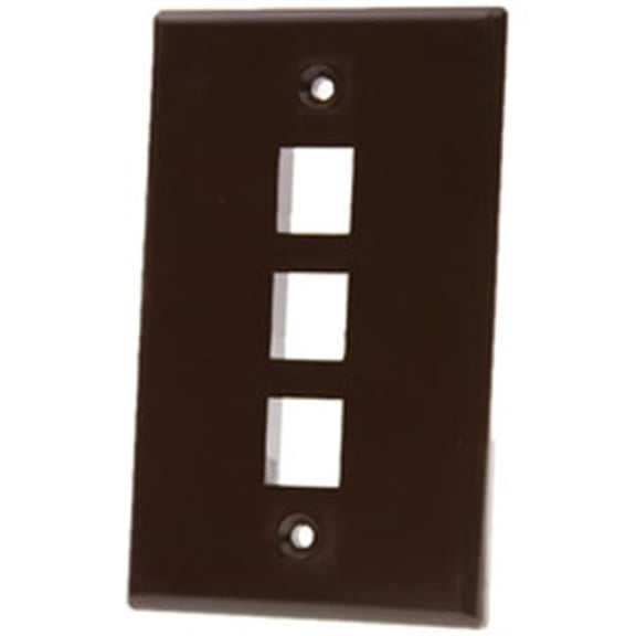3 Port Single Gang Keystone Wall Plate, Brown