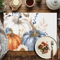 thumbnail image 4 of Thanksgiving Fall Placemats Set of 8 Pumpkin Eucalyptus Leaves White Heat Insulated Linen Place Mats, Washable Stain-Proof Table Mats for Dining Tables Holiday Decor 13x19inch, 4 of 9