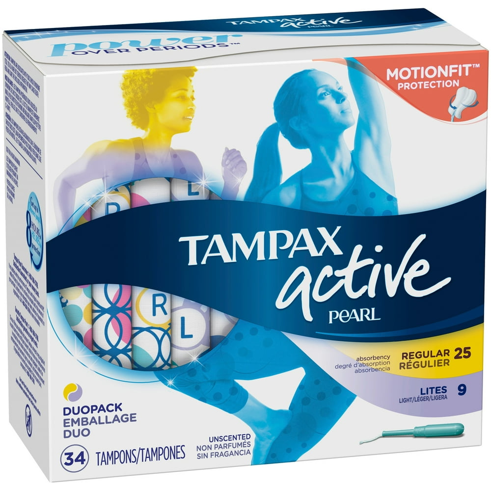 Tampax Pearl Active Regular/Lites Unscented Tampons 34 ct Box