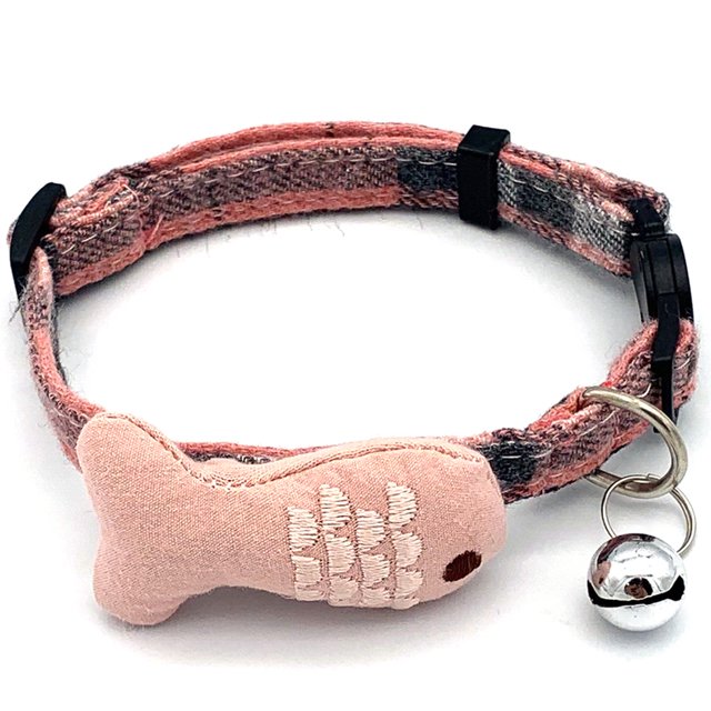 Pet Collar Fish Plaid: Adjustable Decorative Cat Collar Puppy Collar with Bell