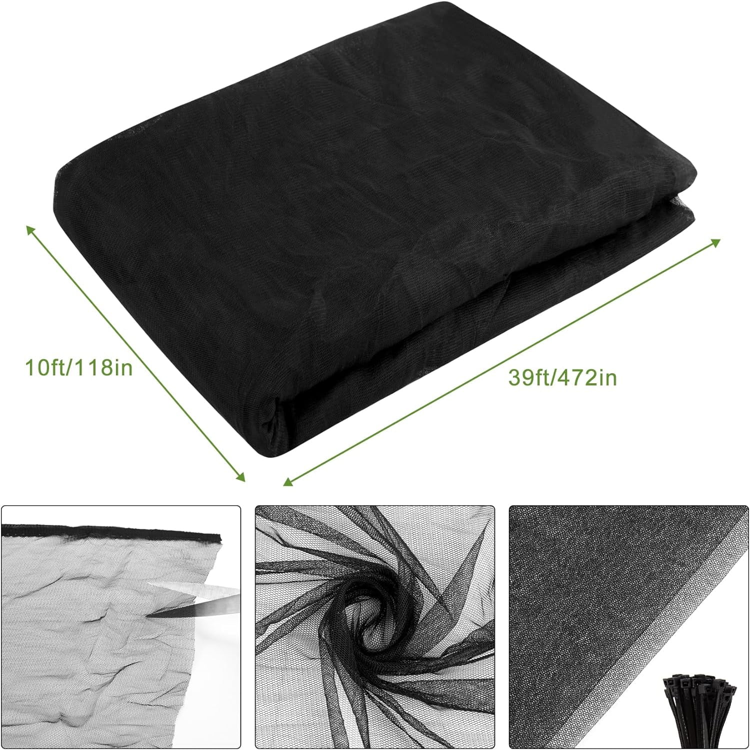 39 x 10 Ft Breathable Garden Mesh Netting, Multipurpose Insect and Bird Barrier Net, Outdoor Mosquito Protection Cover for Patio, Vegetables, Fruits and Garden Plants