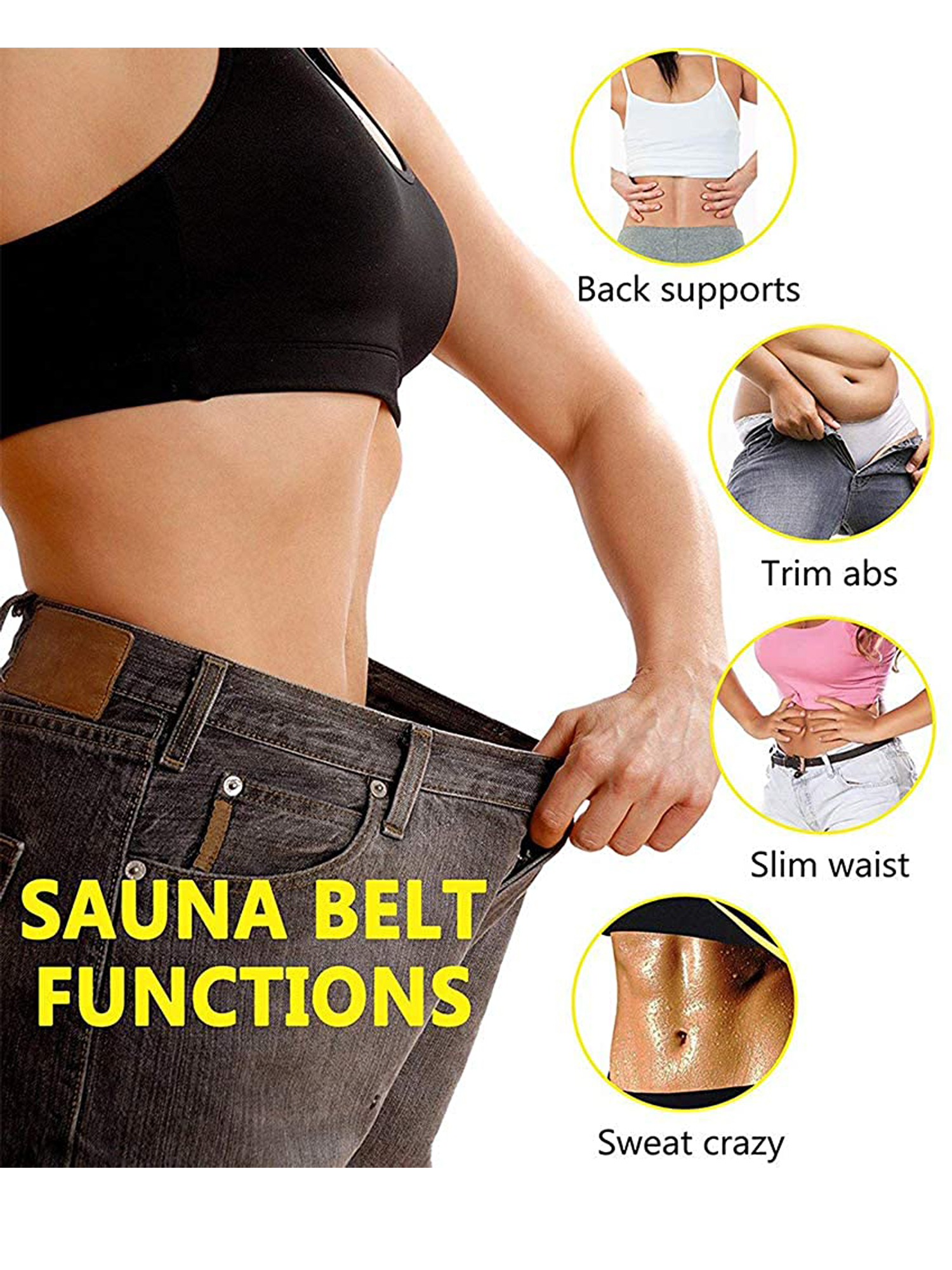 Kiwi Rata Unisex Neoprene Sweat Belt - Waist Trainer Cincher For Men & Women - Black