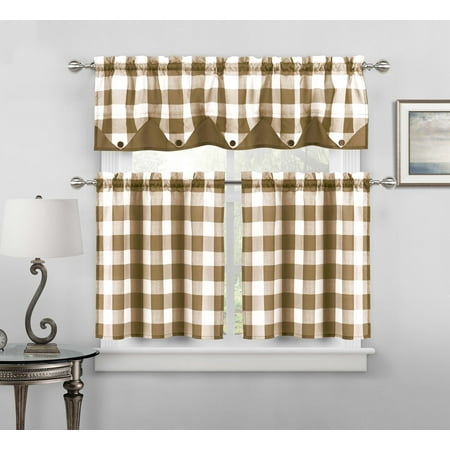 Sheer Small Taupe And White Three Piece Kitchen Cafe Tier Window