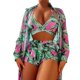 thumbnail image 1 of Gibobby Bañador de Bikini Traje de baño con borde nuevo para mujer Bikini de piezas Estampado de flores Cordón con cordones Traje de baño(Verde,G), 1 of 5
