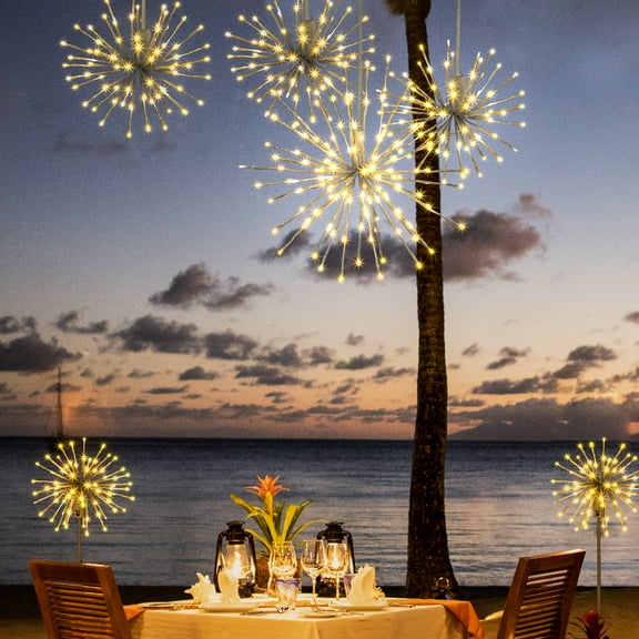 LIGHTSHARE 18'' Starburst Light Lighted Ball 120 LED Firework Lights Warm White Twinkle Hanging Ball Dual-use for Patio Walkway Pathway Decoration Indoor/Outdoor