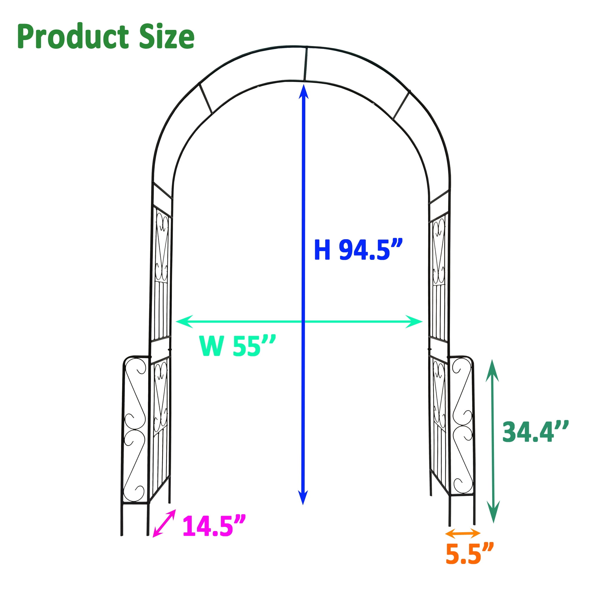 Metal Garden Arch W55" x H94.5" Garden Arbor Trellis Climbing Plants Support Rose Arch Outdoor Arch Black