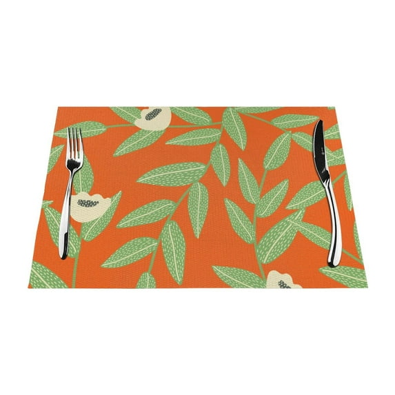 XMXT 6 Pcs Woven Placemats, Elegant Floral Leaves Stain Resistant Anti-Skid Placemat for Kitchen Table, 12 x 18 inches