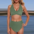 thumbnail image 2 of MIXUE Swim Suits for Women Solid Color High Waisted Sexy Push Up Vintage Two Piece Retro Ruched High Waist Bikini Sets for Women Set Swimwears Activewear,Green,L, 2 of 7