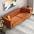 thumbnail image 3 of Lana Mid-Century Modern Rectangular Tight Back Velvet Sofa in Orange, 3 of 6
