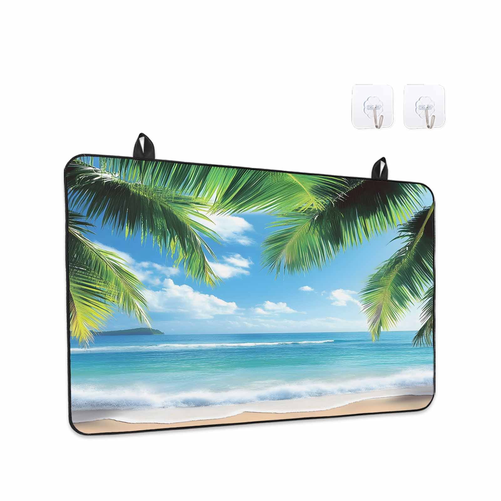 Beach Ocean Waves Stove Top Cover for Electric Stove, Heat-proof & Non Slip Glass Top Stove Cover Protector, Summer Tropical Palm Tree Leaves Kitchen Flat Cooktop Rubber Mat 24x21 Inches