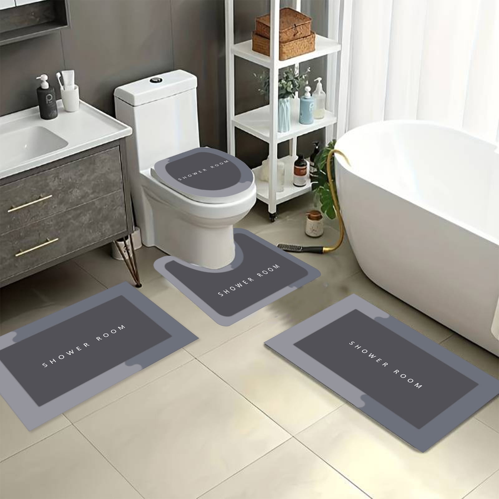 Camnix 4PCS Absorbent Bath Mat Magic Rug Sets, Quick Drying Bath Mat Non-Slip Floor Rug Rubber Backed for Bathroom Kitchen Shower Sink, Water Absorbent