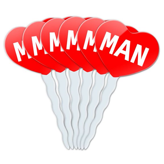 Man Heart Love Cupcake Picks Toppers - Set of 6