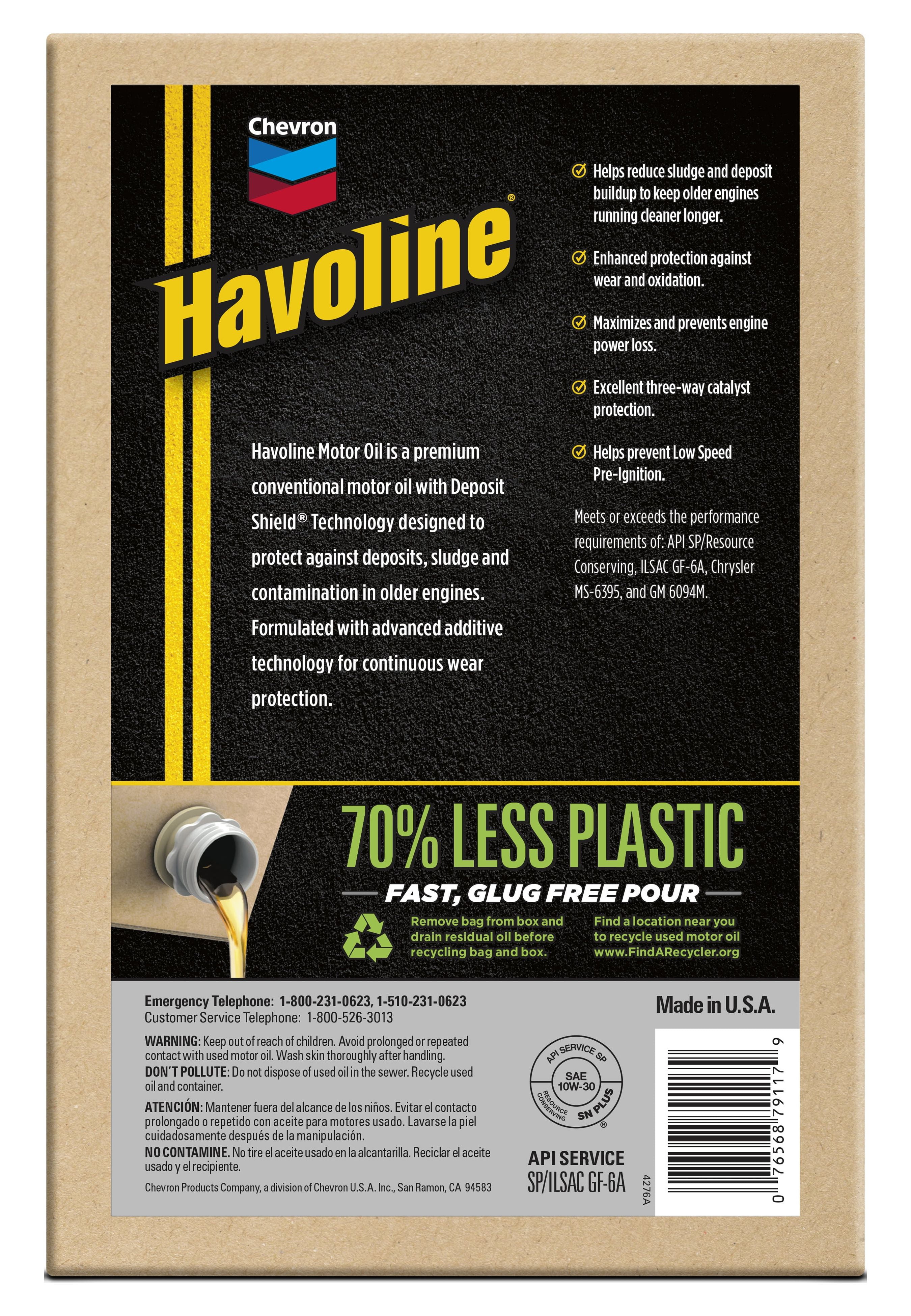 Chevron Havoline Conventional Motor Oil 10W-30, 6 Quart Smart Change Box