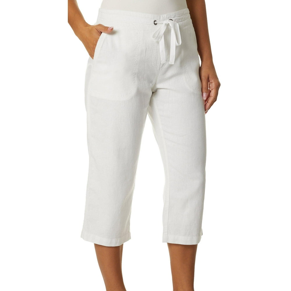 Per Se - Per Se Womens Solid Linen Capris X-Large White - Walmart.com ...