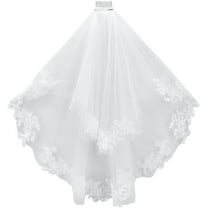 White Wedding Bridal Veil 2 Tier Floral Lace Edge Mesh Veil With Metal Comb Soft Tulle Fingertip Length Bridal Veil for Women Brides Wedding Bachelorette Party Decorations