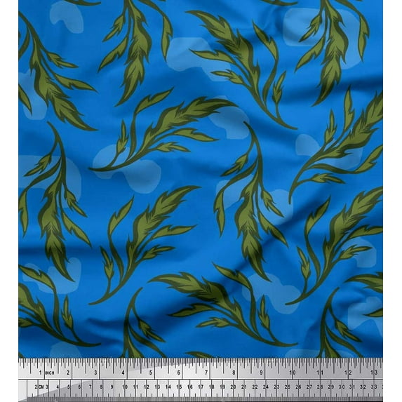 Soimoi Japan Crepe Satin Fabric Artistic Leaves Decor Fabric Printed Yard 42 Inch Wide