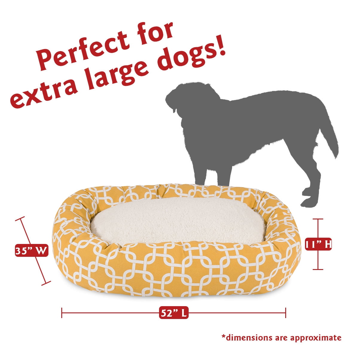 Majestic Pet Sherpa Links Bagel Pet Bed for Dogs, Calming Dog Bed Washable, Extra Large, Yellow