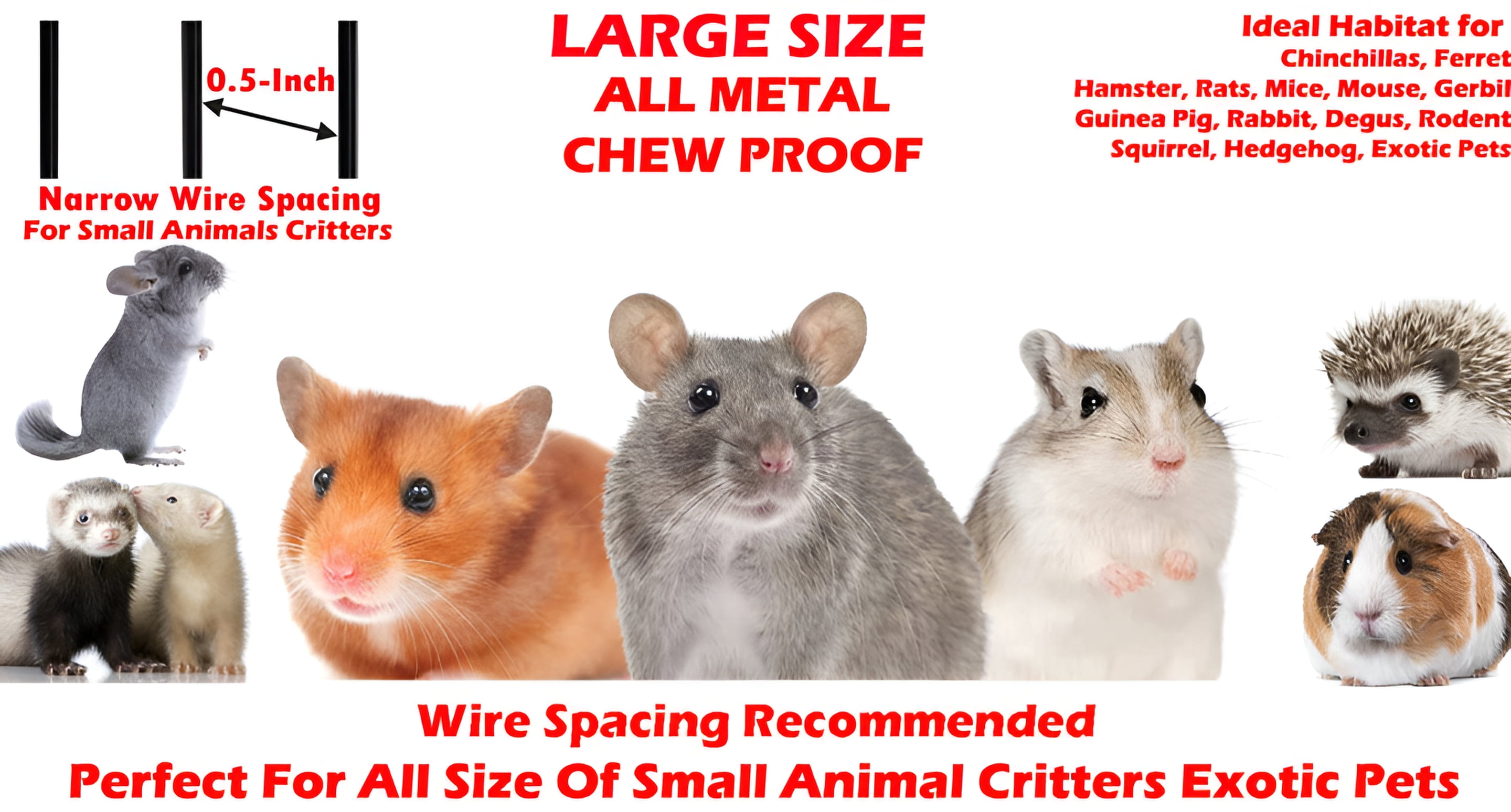 54" LARGE Deluxe 3-Level Small Animal Critter House Habitat Cage With Narrow 1/2-inch Wire Spacing for Guinea Pig Ferret Chinchilla Sugar Glider Rats Mice Hamster Hedgehog Gerbil