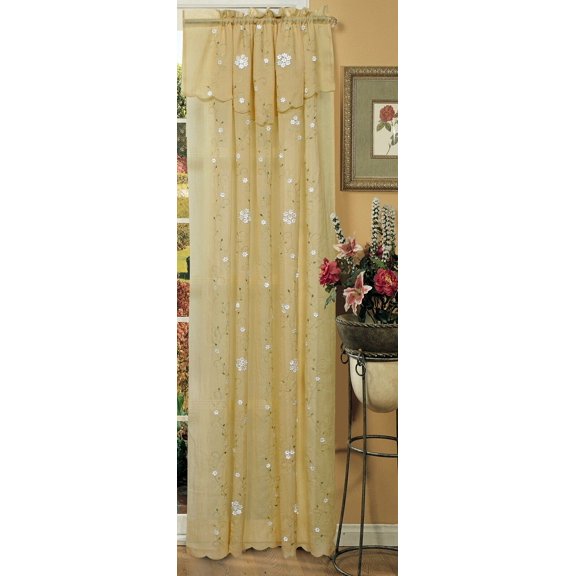 Cozy and Elegance - Embroidered Daisy Window Curtain Panel 1 Piece Crushed Sheer
