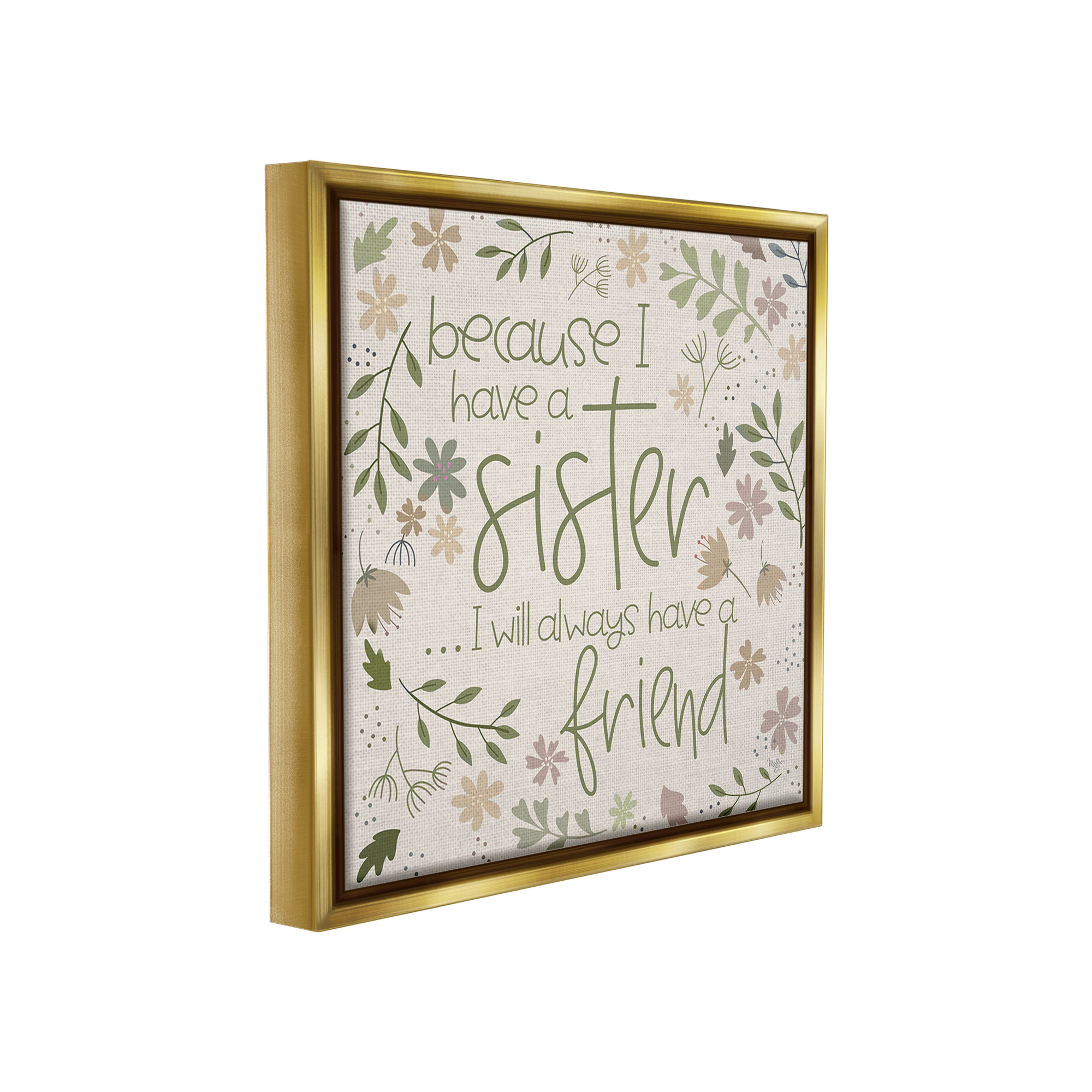 Stupell Industries Botanical Sister Friendship Botanical & Floral Painting Gold Floater Framed Canvas Art Print Wall Art, 25 x 25
