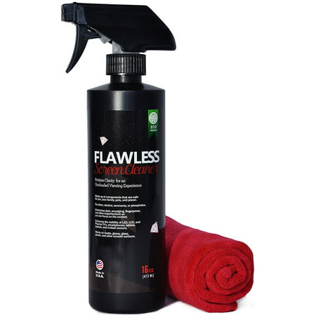 Flawless Screen Cleaner Spray with Microfiber Cleaning Cloth for LCD, LED Displays on Computer, TV, iPad, Tablet, Phone, and (Best Microfiber Cloth For Ipad)