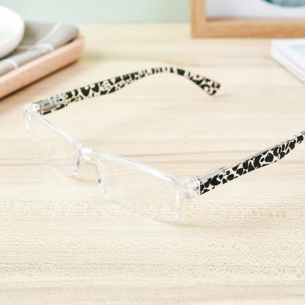 5 Pairs of Rectangular Reading Glasses 2.00 Half Rimless Clear Frame Zebra Print Spring Hinge Readers +2.00 strength