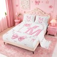 thumbnail image 2 of meiyoeat Chic Bow Tie Bed Sheets For Bowknot Girls,Pink Initial Letter M Full Size Sheets For Kids,4-Piece, 2 of 6