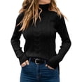 thumbnail image 2 of Womens' Turtle-Neck Long Sleeve Cable Knit Sweaters Black XXL, 2 of 5