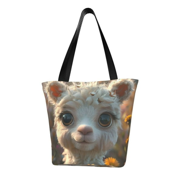 Defioc Adorable Llama In Flowers Print Tote Bag for Women,Shoulder Bag with Zipper Casual Tote's Handbag Big Capacity Shoulder Bag with Inner Pocket Fit for Shopping,Office,Travel