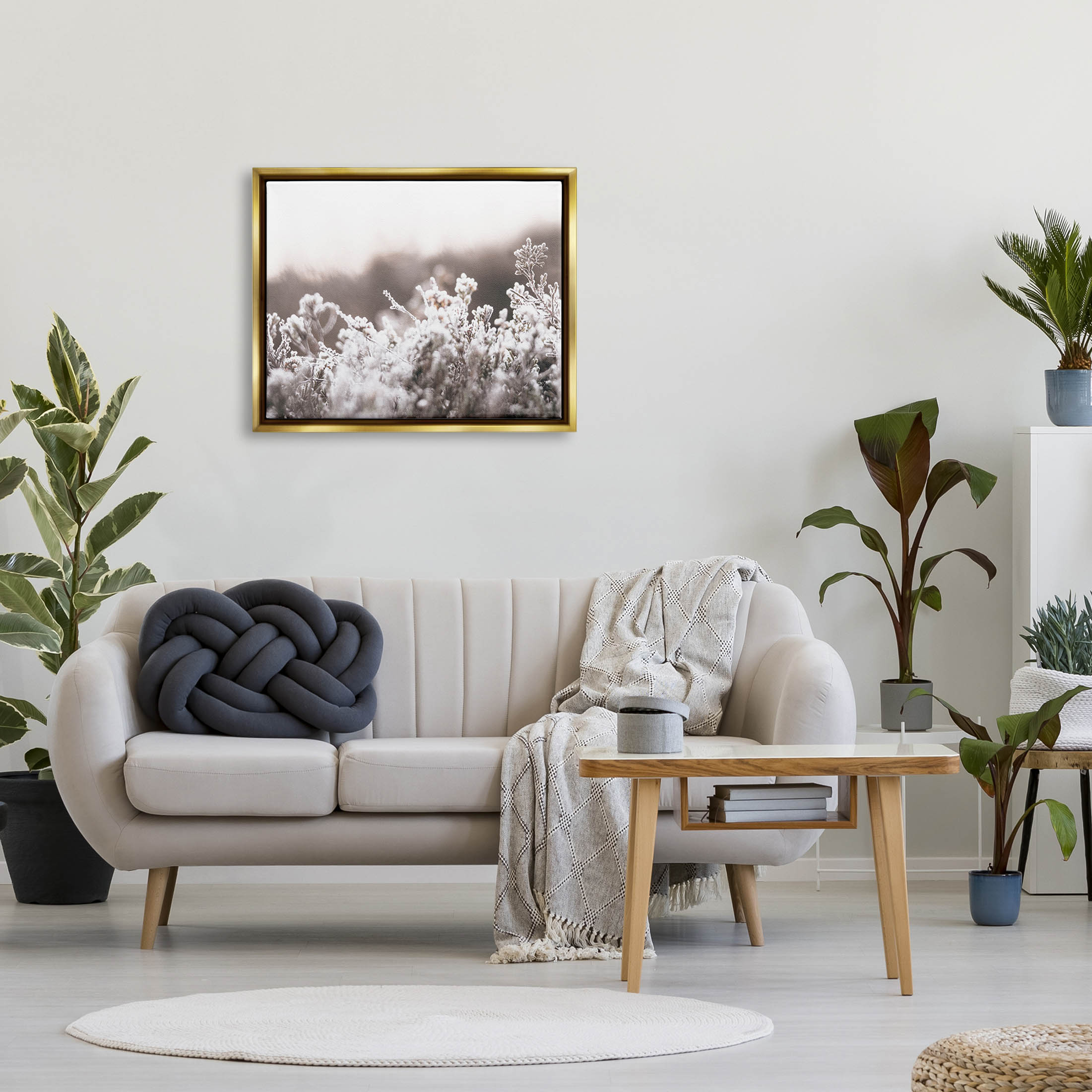 Stupell Industries Dainty Winter Blossoms Botanical Blooms Photograph Metallic Gold Floating Framed Canvas Print Wall Art, Design by Leah Straatsma