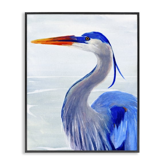 Stupell Industries Coastal Blue Heron Coastal Portrait Black Framed Giclee Art, 11 x 14, by Annie Warren