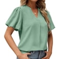 thumbnail image 5 of Mujeres sueltas casual manga corta cuello pico sólido casual blusa camiseta túnica tops OAVQHLG3B Store  lin121212, 5 of 5