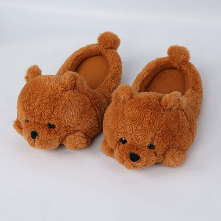 JikouIivo Cute Teddy Bear Slippers Fashion Soft Plush Teddy Bear House Slippers Indoor Anti Slip Faux Fur Warm Shoes for Women and Girls Walmart
