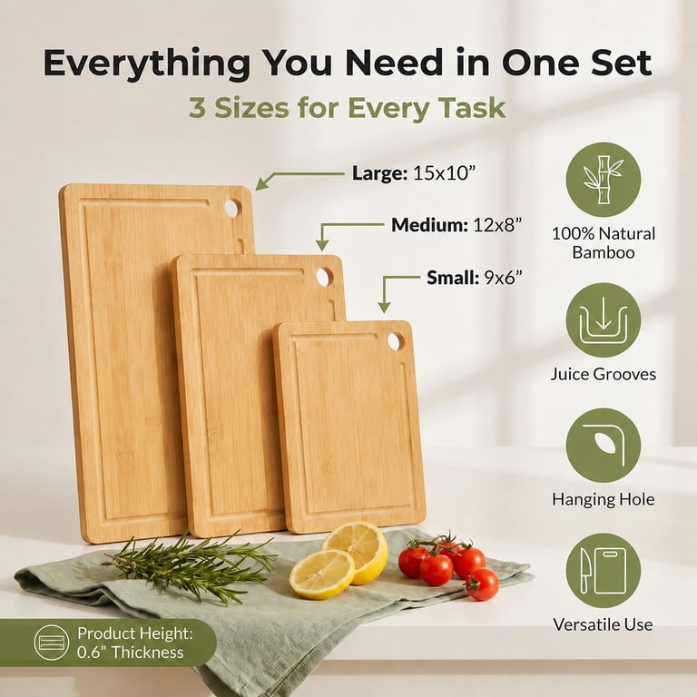 Vesteel Bamboo Cutting Board Set, 3-Piece photo 6