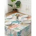 thumbnail image 3 of Teal Red Coastal Suqare Tablecloth - 60 x 60 Inch, Retro Beach Nautical Sea Turtle Coral Waterproof & StainResistant Tablecloth, Washable Oil-proof Table Cover for Dining/Party/Wedding/Camping/Buffet, 3 of 9